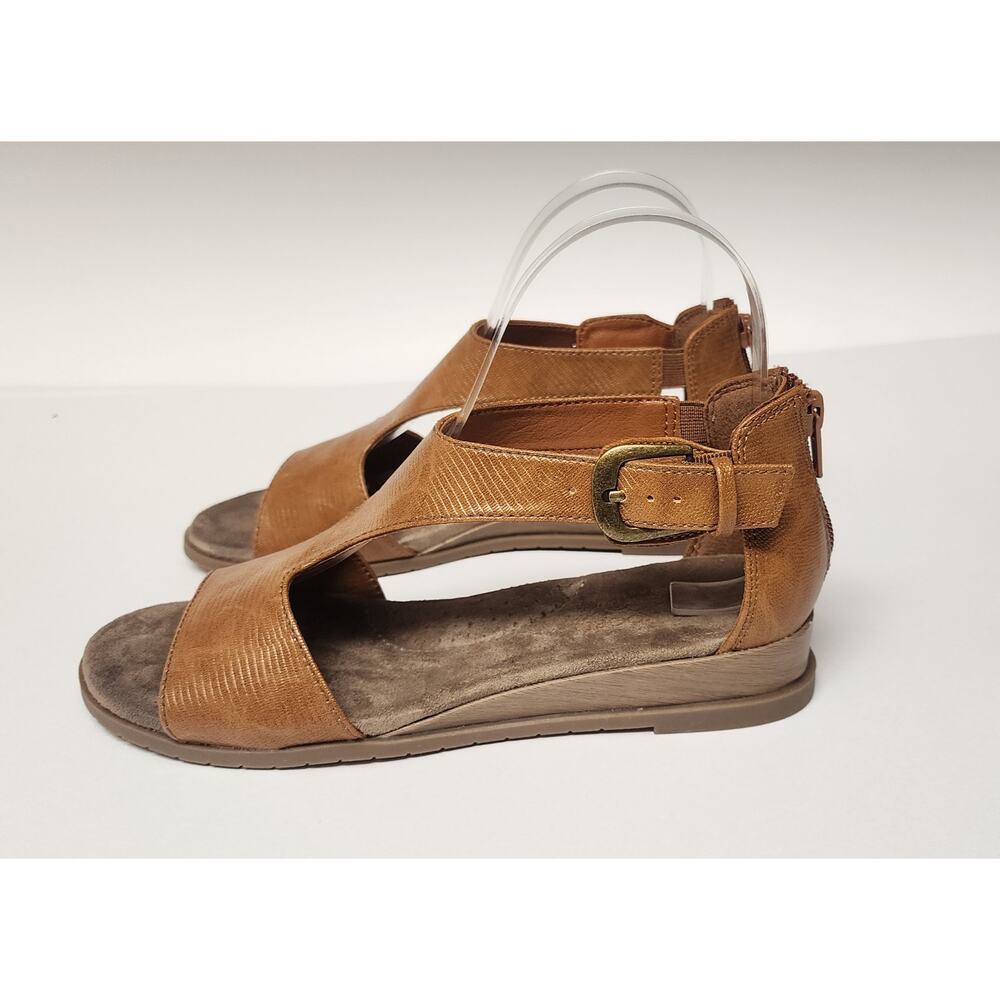 Kim Rogers Finley Faux Leather Brown Low Wedge Sandal Shoes Size 6M - Picture 2 of 13